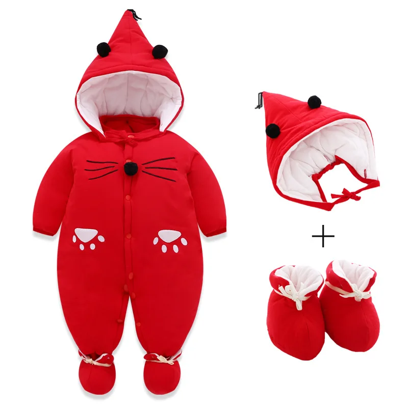 Красный The new Baby Romper for high-grade cotto Cute animal image crawling clothes winter warm and cold-proof cotton clothes - Цвет: Красный