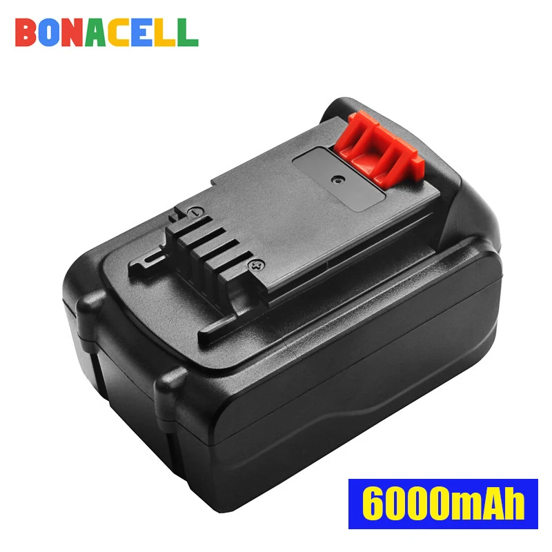 

Bonacell 1Pcs 20V 6000mAh Li-ion Rechargeable Battery Power Tool Replacement Battery for BLACK & DECKER LB20 LBX20 LBXR20