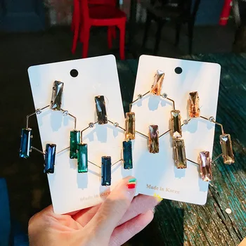 

MENGJIQIAO Korean New Exaggerate Colorful Crystal Drop Earrings For Women Fashion Geometric Boucle D'oreille Party Jewelry