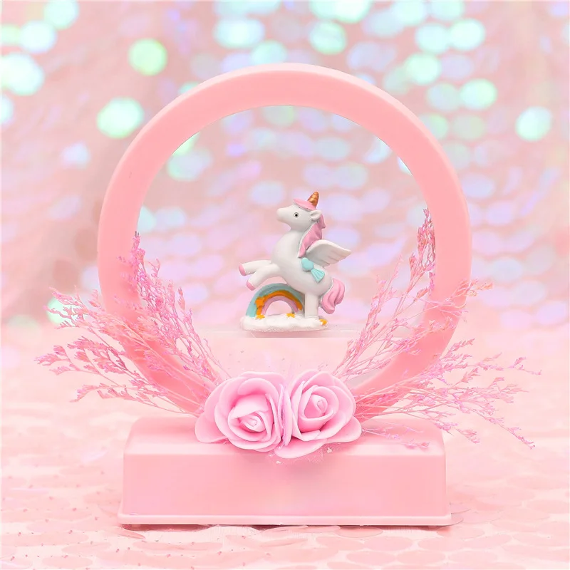 СВЕТОДИОДНЫЙ ночник в виде единорога для украшения дома Музыкальная шкатулка с подсветкой музыкальный колокольчик сушеные цветы для детей рождественские подарки для девочки игрушка