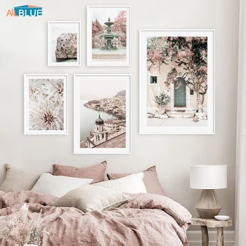 

Scandinavian Style Coastal City Landscape Posters And Prints Pure Flower Canvas Painting Wall Art Modern Home Decoration Picture