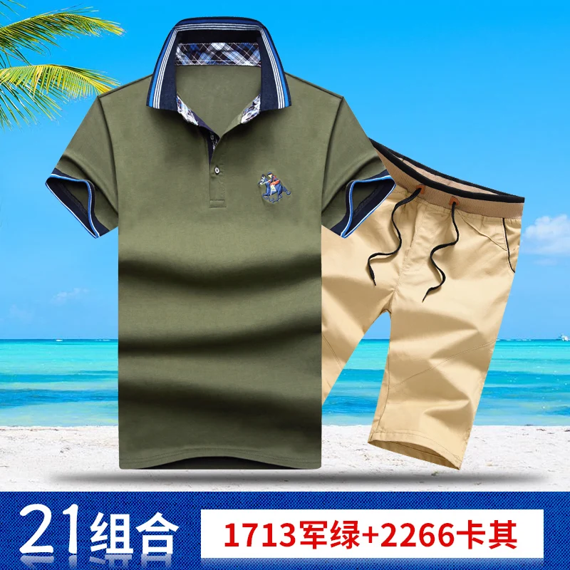 AZ-1713 21 Aismz Мужская спортивная одежда повседневные спортивные костюмы мужские Moletom Masculino Летние наборы вышивка поло топы футболки+ шорты мужские s комплект - Цвет: AZ-1713 21