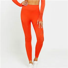 orange leggings Модные бесшовные выдалбливают Жаккардовые Плотные нейлоновые двусторонние леггинсы Для женщин Yogaings тренажерные залы капри для фитнеса для стыковой подъем, приседания доказательство леггинсы - Цвет: orange leggings