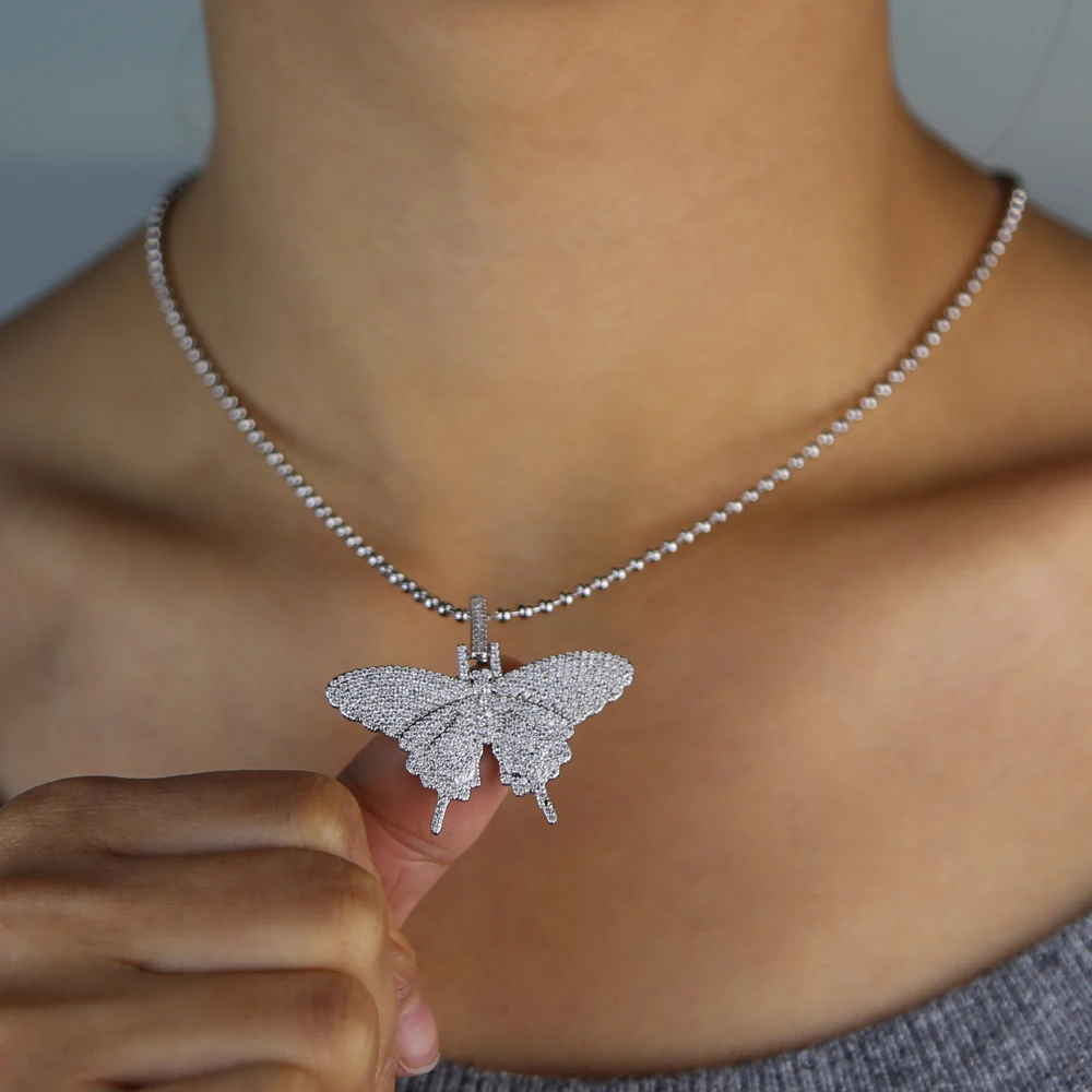 iced out bling butterfly pendant 