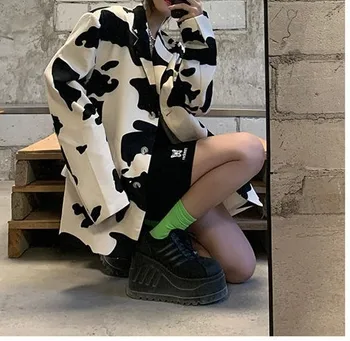 

Women's Loose Casual Mid-Length Cow Suit Jacket Autumn All-match Female Blazer Set Single Breasted Blazer Coat