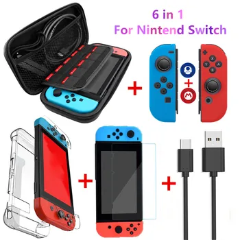 

For Nintend Nintendo Switch 6 in 1 Game Accessories Set Black Blue Travel Carrying Bag Screen protection Case Charging Cable