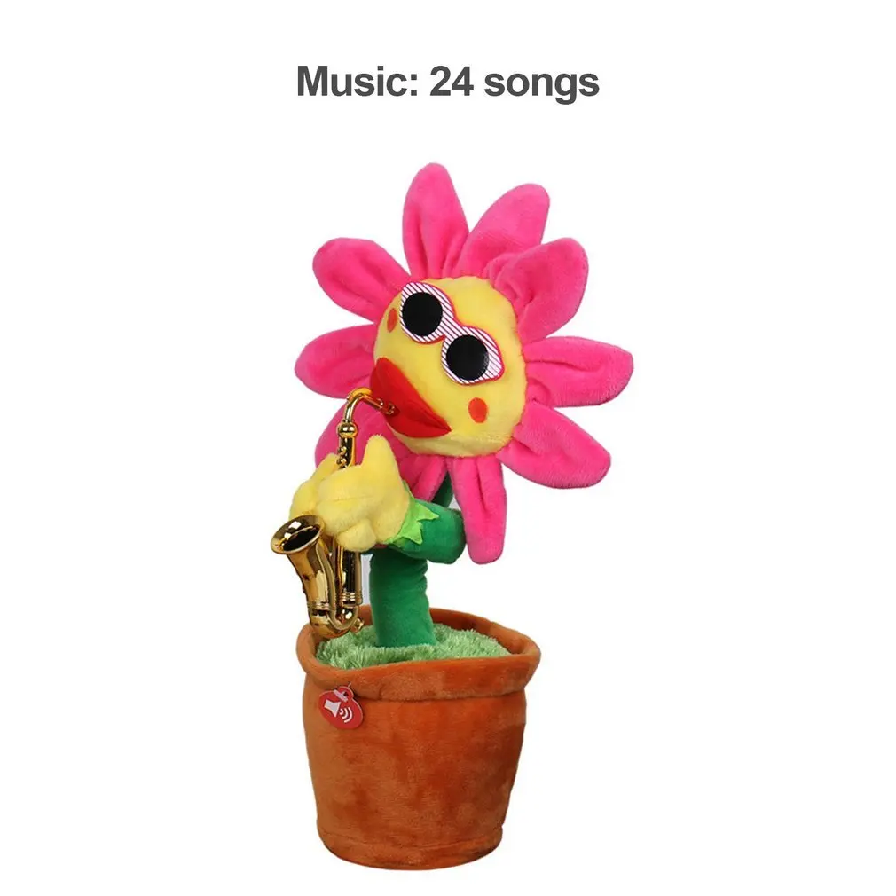 24 songs Singing Dancing Flower Doll Sunflower Plush Toys With Saxophone Soft Stuffed Funny Electric Toys For Kids Christmas Gift - Цвет: 24 songs
