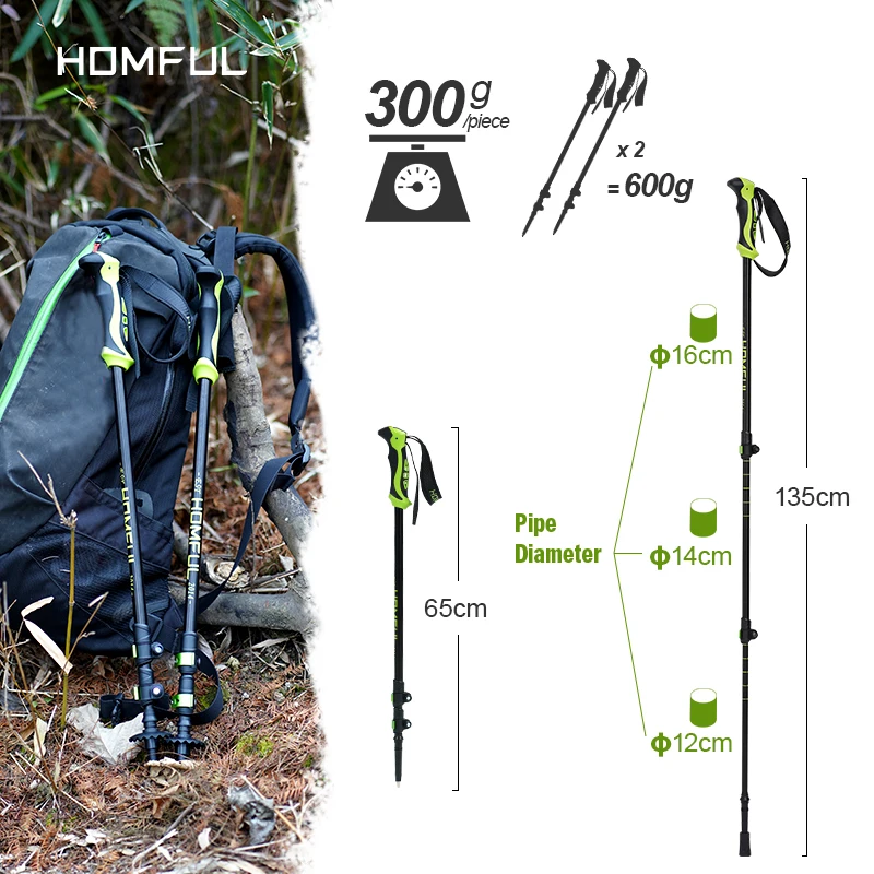 Homful/Hitorhike for Nordic walking sticks camping hiking Ultralight Adjustable Telescopic Alpenstock Trekking Poles climbing 3