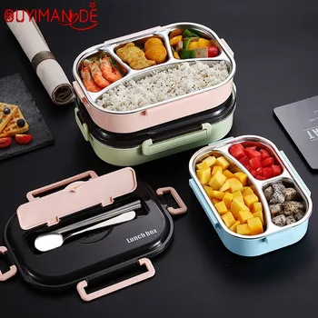 

Portable Lunch Box With Compartments 304 Stainless Steel Bento Box For Kids Microwave Food Container With Tableware Set A13