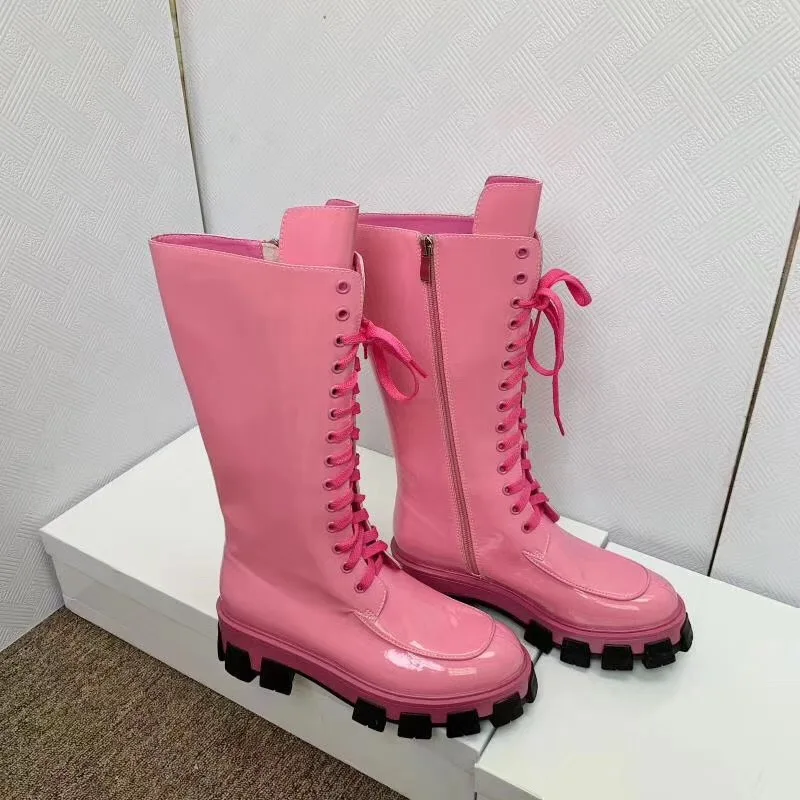 Botas Mujer; сапоги из лакированной кожи; женская обувь для подиума; Bota Feminina; обувь на платформе; женские сапоги до середины икры; Botines Mujer; коллекция года; Zapatos De Mujer