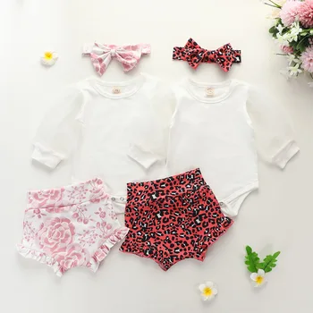 

Summer Newborn Baby Girl Clothes Set Solid Color Puff Mesh Sleeve Romper Tops Flower Short Pants Headband 3Pcs Infant Outfits D3