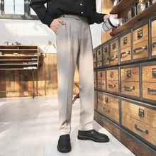 Осень и зима дизайн мужские повседневные свободные брюки маленькие прямые широкие брюки, расцветка черная и хаки/темно-серый