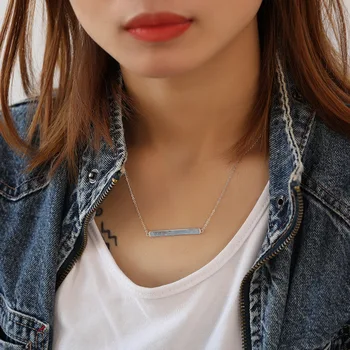 

Authentic 925 Sterling silver lucky straight bar Geometric Rectangle Pendant necklace FINE jewelry TLX670