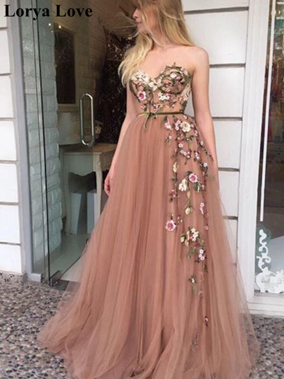 Růže růžová tyl ples maxi šaty 2022 elegantní ženy formální večírek noc dlouhé vestidos slavnost appliqus roucha elegantní soumrak gowns