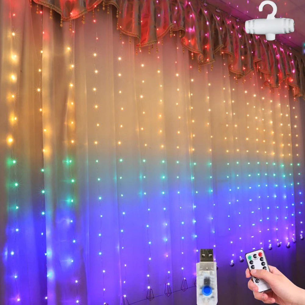 

2020 New USB Rainbow Curtain Lights LED Copper Wire String Fairy Lights Christmas Garland For Wedding Holiday Decoration