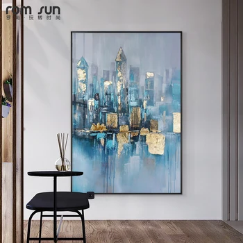 

Abstract Creative city lights Canvas Painting posters and print blue home decor wall art Pictures for Living Room Bedroom Aisle