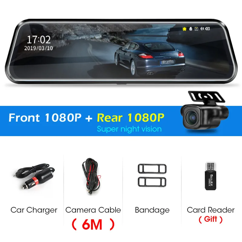With Super NV Cam Jansite 10 дюймов Зеркало 1080P Автомобильный видеорегистратор поток медиа сенсорный экран Автомобильная камера dash cam камера заднего вида парковочный монитор рекордер - Название цвета: With Super NV Cam