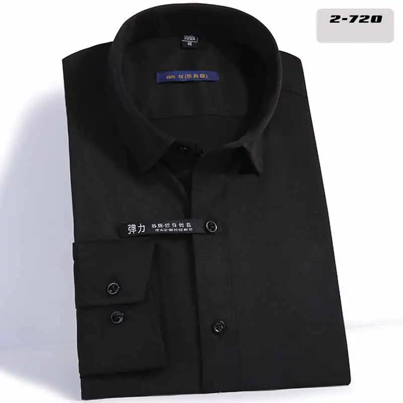 Black shirt Новая мужская рубашка с длинным рукавом, однотонная, стрейчевая, повседневная, деловая, тонкая, мужские рубашки, рубашки с длинным рукавом - Цвет: Black shirt