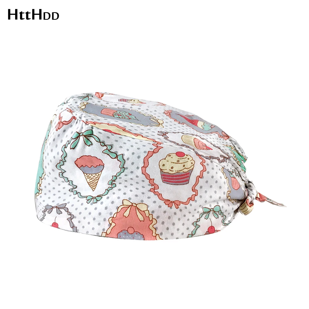 

cute Pet shelter work scrub utensil Sanitary hat Laboratory Tieback scrub hat cartoon printing Delicious little cakes scrub cap