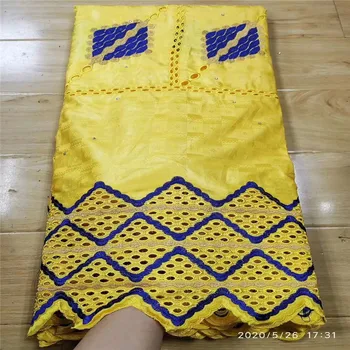 

African bazin riche fabric with brode Latest fashion embroidery bazin lace fabric with net lace 5 yards 3L052502