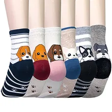 Женские носки, 6 пар, женские удобные хлопковые носки с рисунками животных, Тапочки, носки, W925