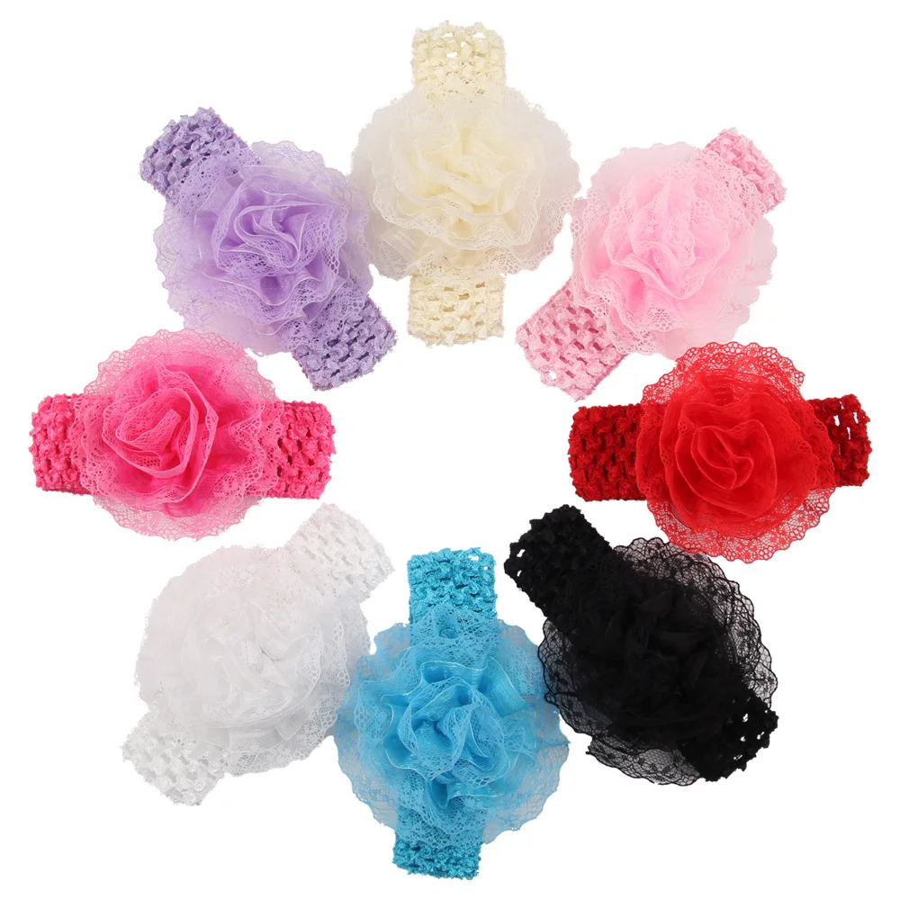 Baby Accessories luxury	 Withe Lace Crystal Bow Flower Baby Headbands for girl Elastic Baby Accessories Kids headwear Newborn hairbands photography prop baby stroller mosquito net