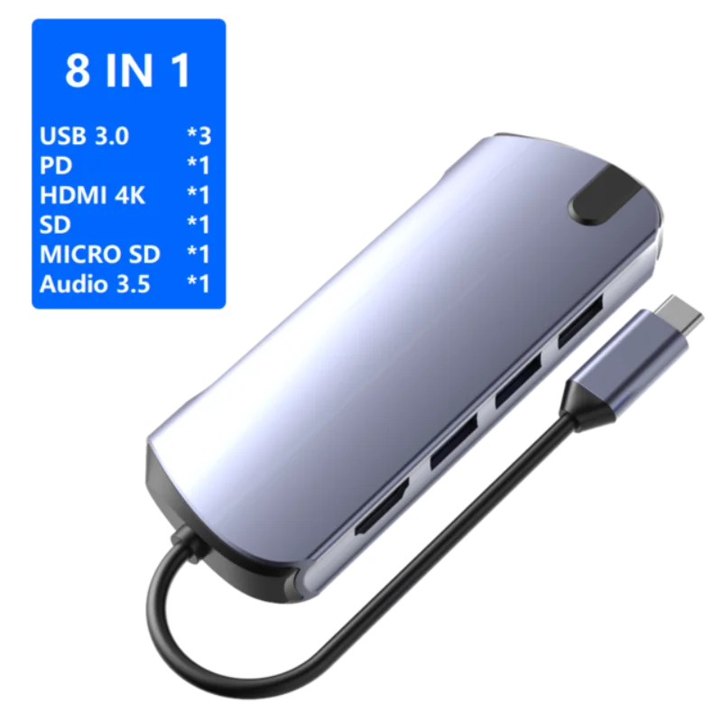 Концентратор USB type C для нескольких USB 3,0 HDMI RJ45 VGA usb-хаб для MacBook Pro Компьютерные аксессуары USB C разветвитель 10 портов type C концентратор - Цвет: 8-in-1 Audio HUB