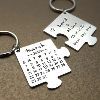 

Personalized Keychain Set,Customized Puzzle Piece Key Chain,His and Hers Keychains,Couples Anniversary Gift