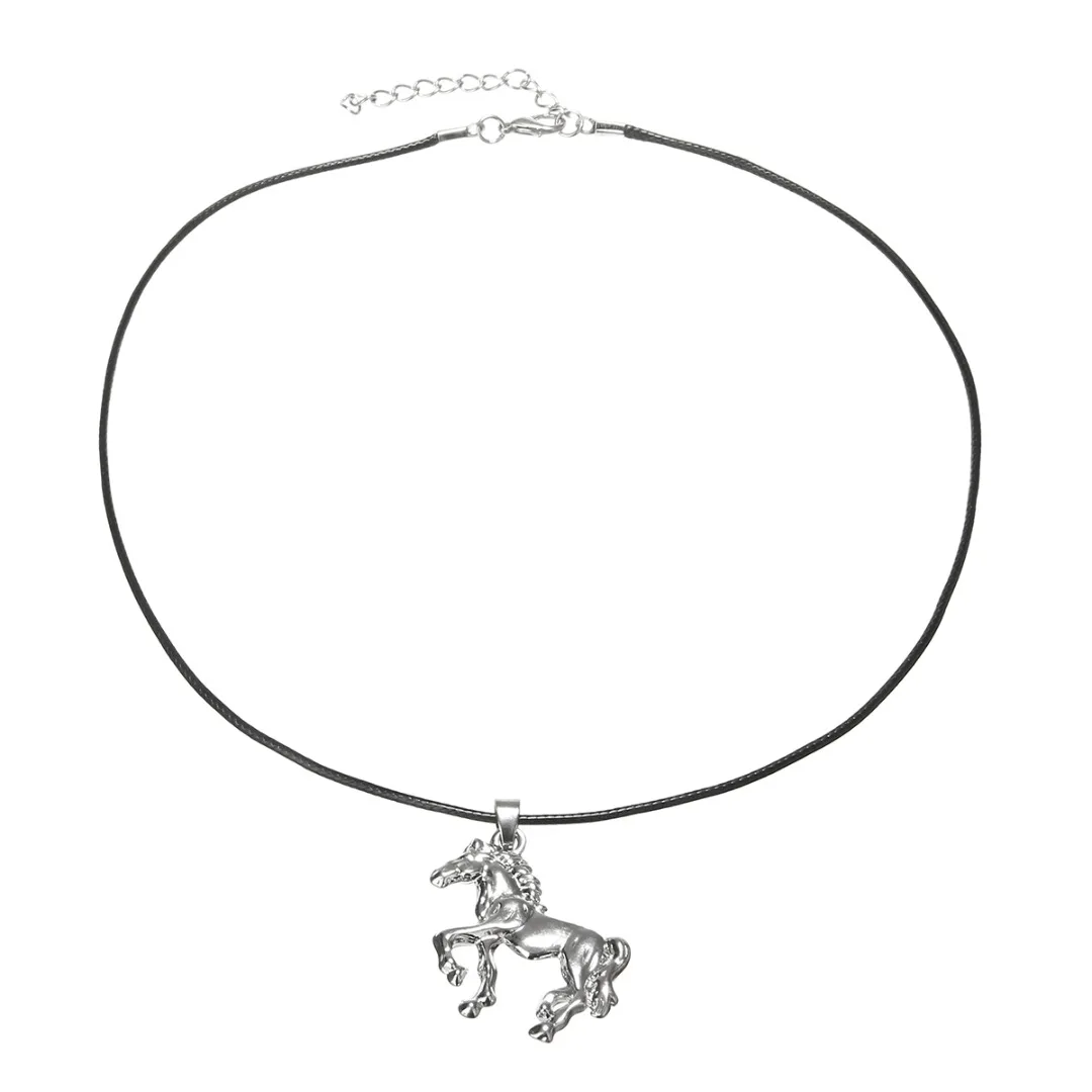 Horse Necklace Stainless Steel Vintage Collier Maxi Jewelry Choker Women Men Kolye Pendants Collares Leather Chain