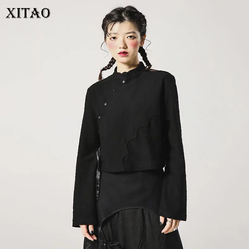 XITAO Весна китайский стиль пальто и куртки женские винтажные трикотажные жаккардовые Короткие топы миноритарные модные ленты бант XJ3206