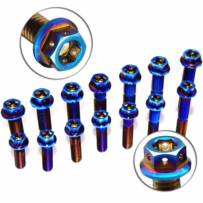

M8 M10 Titanium Bolts Motorcycle Refitted Repair Replaceme Ti Bolt DIY Burned Blue Color Hexagon Flange Head screws Ti Fasteners