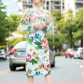 

HIGH QUALITY Newest 2020 Designer Runway Suit Set Women's Long Sleeve Floral Blouse Shirt Skirt Set