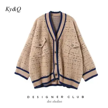 

Brand Design Women Luxury Sweater 2020 New Knit Cardigan Outwear Korean Fashion Chic Mink Velvet Loose V-neck Lazy Wind Clothes