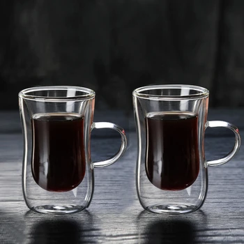 

2pcs 80ml Double-layer Glass Coffee Cup European-style Coffee Mug With Handle Espresso Coffee Cups Cafe Glass Explosion Proof
