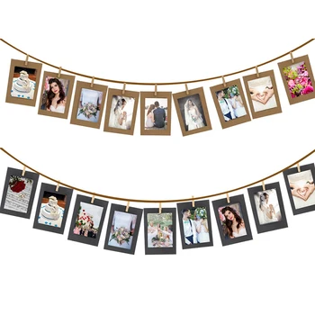 

10 Pcs 3 Inch Wall Hanging Paper Frame Black And White Cowhide With Rope Clip DIY Photo Wall Hanging Album Home Decoration