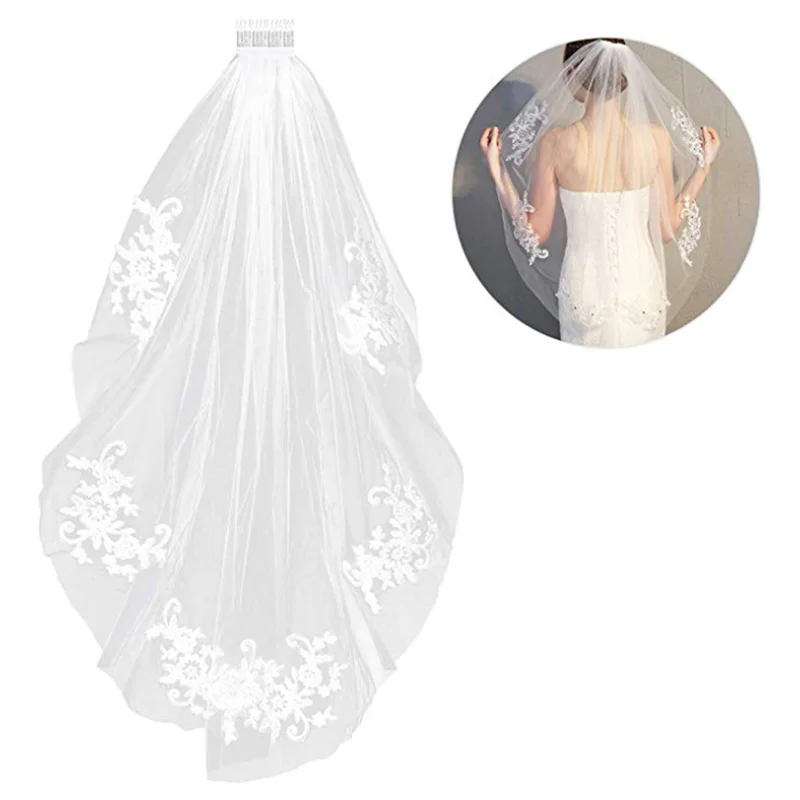 Hand-cut and decals insert comb wedding accessories short veil beautiful layer soft mesh fairy style bride veil