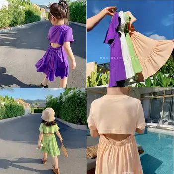 

2020 Summer New Children Baby Cotton Back Hollow Out Dresses , Girls Princess Sweet Clothes 5 Pieces/lot Wholesale