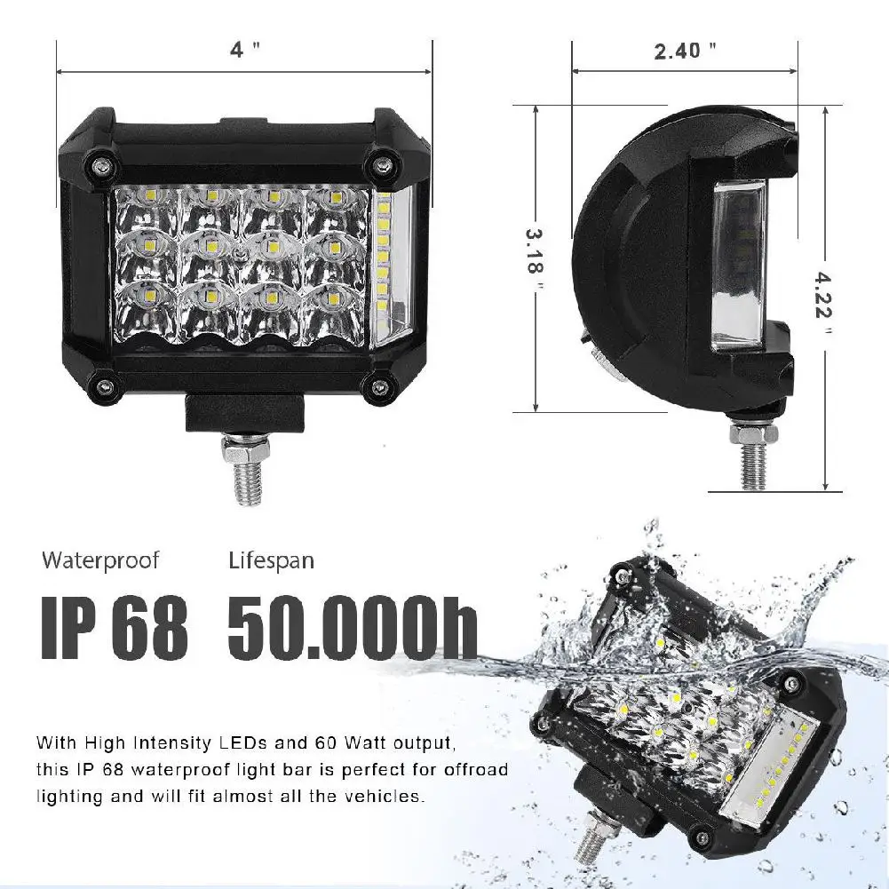 

4" 228W LED Work Light Bars Combo Side Shooter Driving Lamps for JEEP Offroad LED Cubes 38pcs 3030 LEDs Work Lamps Light Bulb