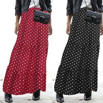 

Women's Printed Vestidos ZANZEA 2020 Stylish Polka Dots Ruffle Skirts Casual Summer Elastic Waist Skirts Female Faldas Saia 5XL