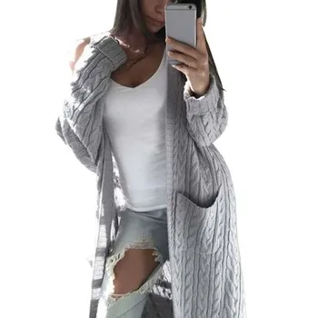 

XUXI Women Autumn Sweater 2019 Knitting Blouses Long Section Two Pocket Whole Body Hemp Flowers Sweaters Winter Cardigan FZ790
