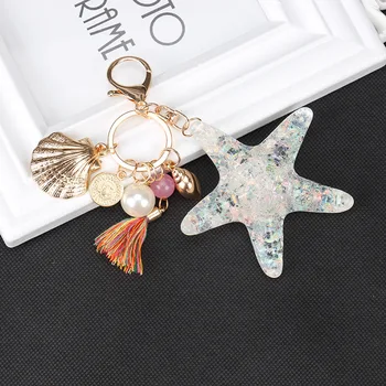 

Fashion starfish keychain key ring bag pendant birthday gift key hook