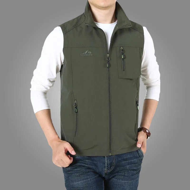 Армейский зеленый Жилет мужской большой размер Streetwer новая весенняя и осенняя Повседневная куртка Мужской жилет пальто Модная верхняя одежда без рукавов жилет с карманами 6xl 7xl - Цвет: Армейский зеленый