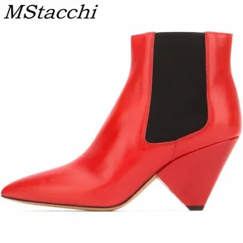 

MStacchi Spike Heel Women Boots Colour Mixture Pointed Toe Fashion Boots Genuine Leather Red Ankle Women Boots Sexy Martin Boots