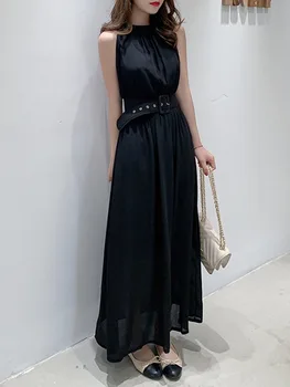 

Korean Chiffon Long Dress Women Summer Ladies Sleeveless Sexy High Waist Maxi Dresses