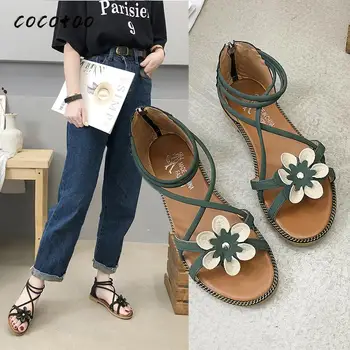 

2020 New Summer Sandals Female Flowers Korean Fashion Fairy Wind Beach Sandals Bag With Trendy Wild Zipper Open Toe