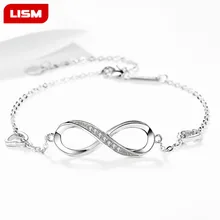 925 пробы серебро высокое качество ручной работы 8 счастливое число сердце с бесконечностью Шарм ювелирные изделия браслеты для женщин