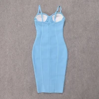 Sexy Women Sky Blue Spaghetti Strap Bandage Dress Knee Length Sheath Padded Party Dress HLB4114