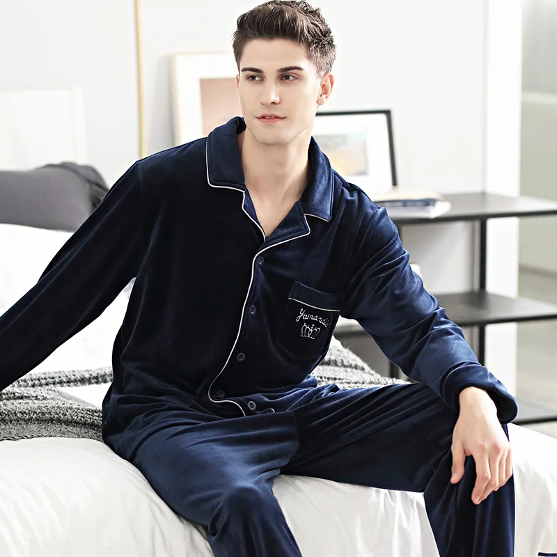 Men Pajamas Set Winter Luxury Thicken Flannel Soft Sleepwear 2 Pcs/Set Tops + Warm Pants Pyjama Set Plus Size Thermal Homewear Men Pajamas Set Winter Luxury Thicken Flannel Soft Sleepwear 2 Pcs/Set Tops + Warm Pants Pyjama Set Plus Size Thermal Homewear