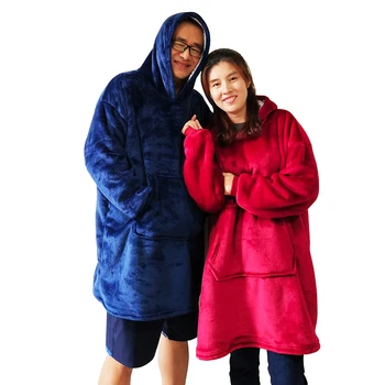 

Winter Soft Warm Wearable Hooded Blanket With Sleeve Microfiber Plush Outdoor Hoodie Flannel Sherpa Fleece Blankets