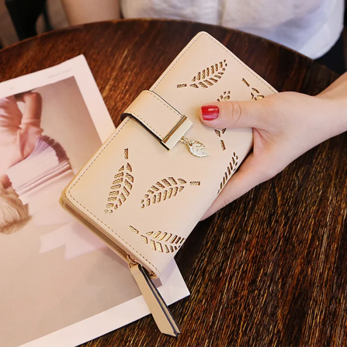 Wallet Women Fashion Women PU Leather Wallet Purse Card Holders Hollow Leaves For Coins Money carteira Porte Feuille Femme